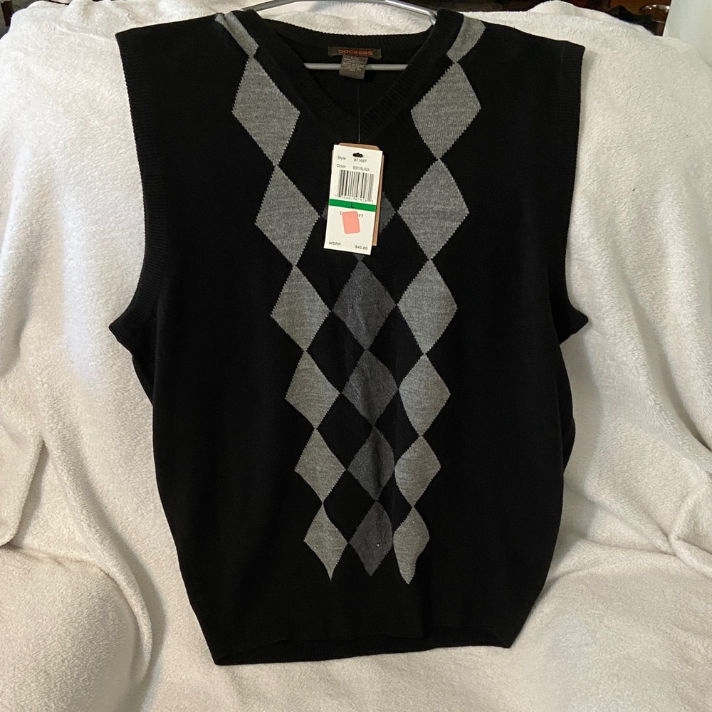 Dockers Black Sweater Vest with Gray Argyle